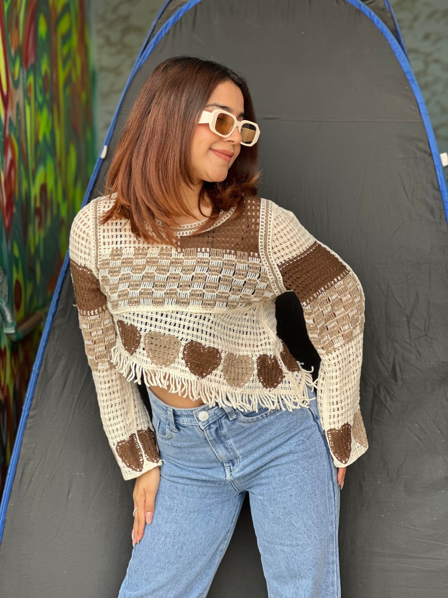 Crochet Asymmetrical Full Sleeves Top