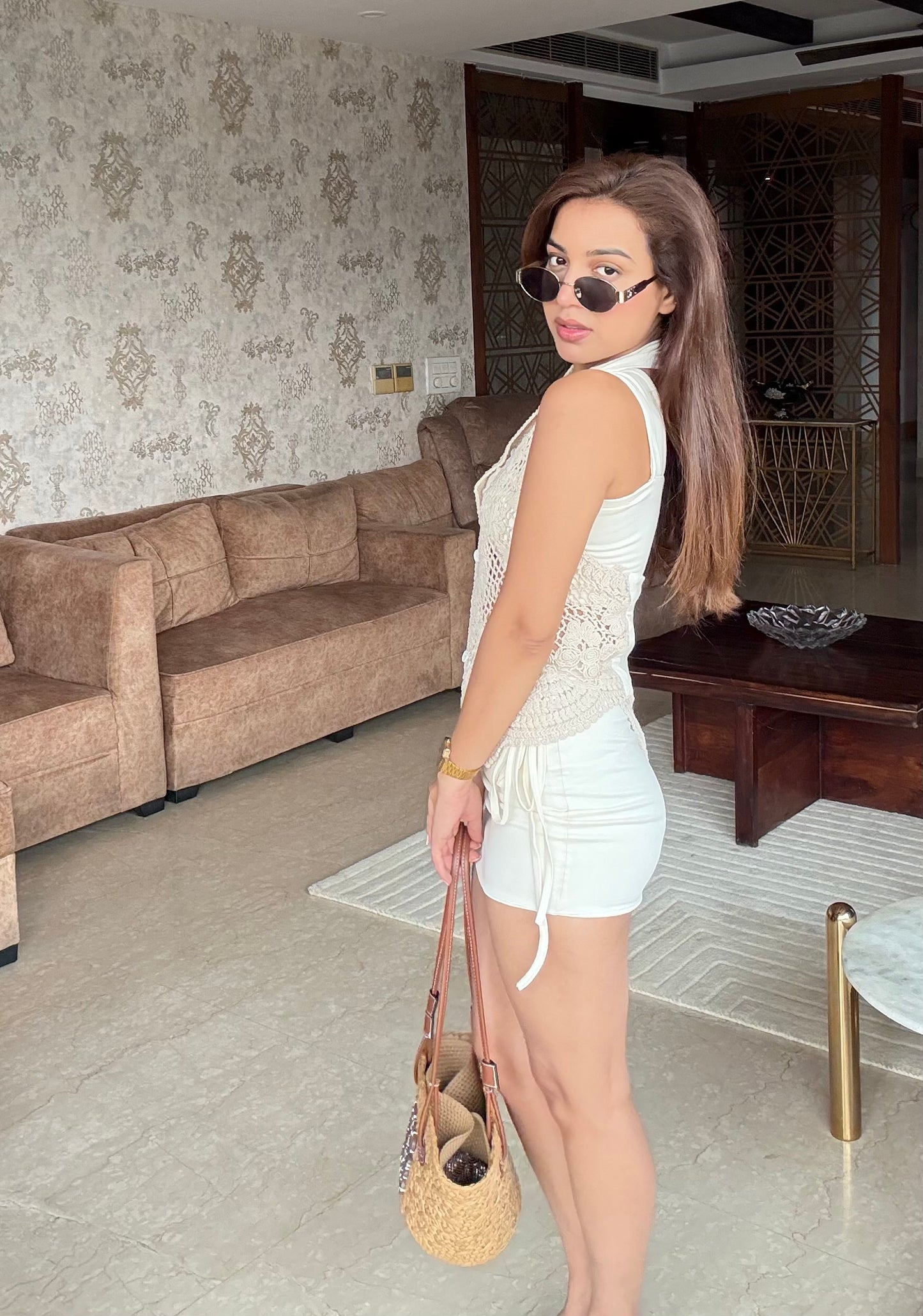 Off White Crochet Beach Set