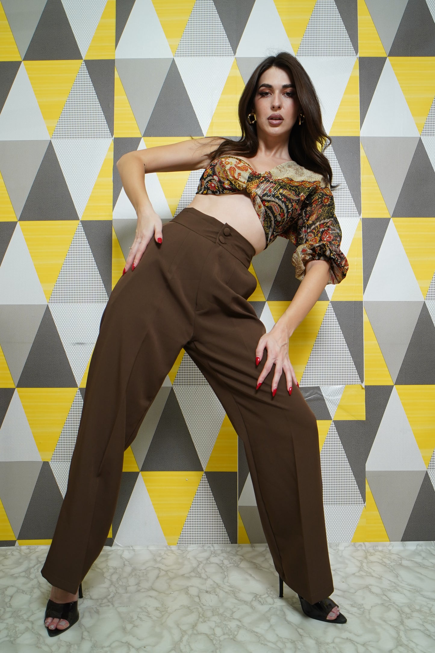 Double Button High Waist Pants