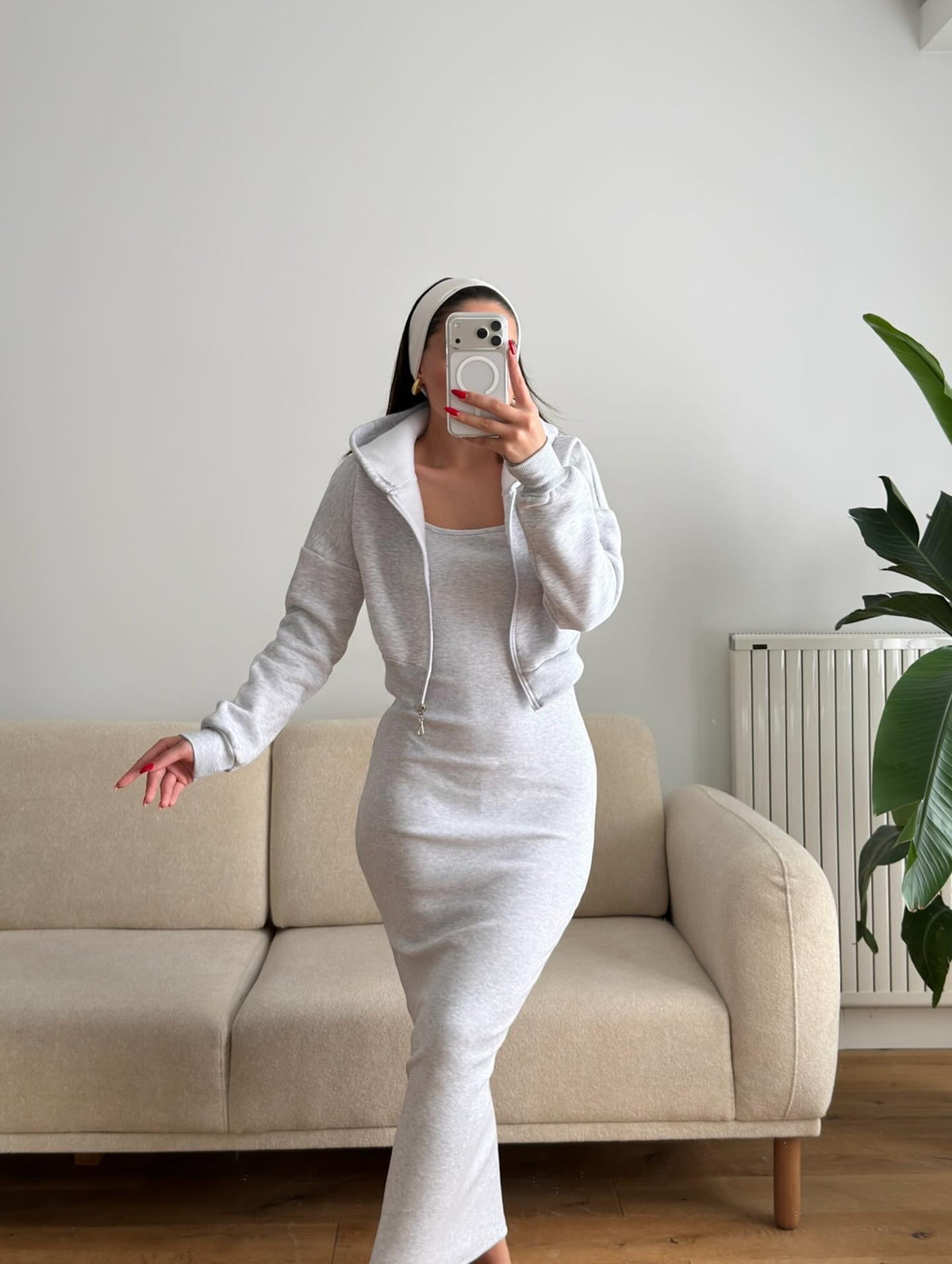 Fleece Long Dress With Crop Jacket