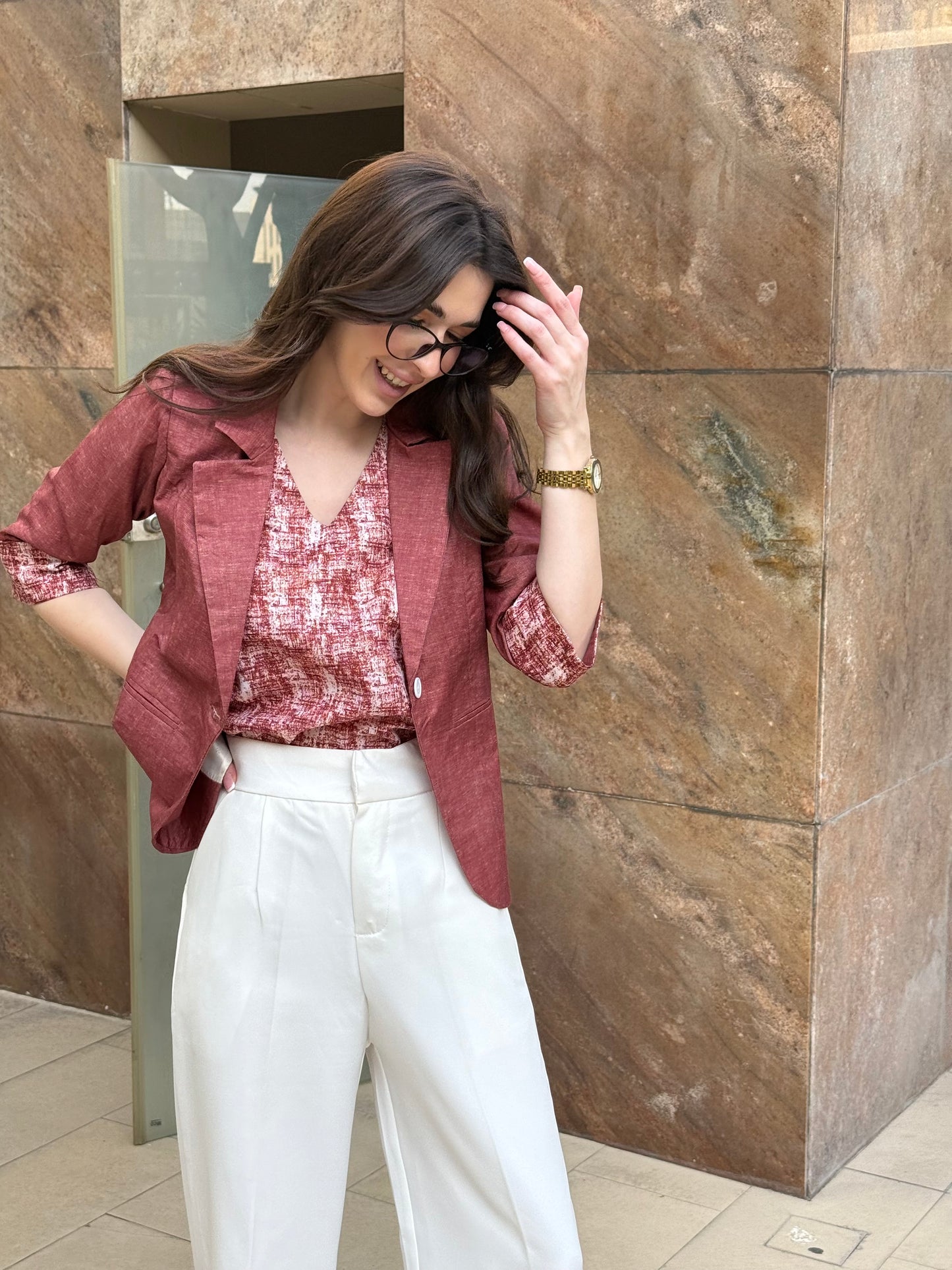 Rust 3/4th Blazer With Vest
