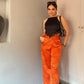 High Waist Chain Printed Wide Leg Satin Pants