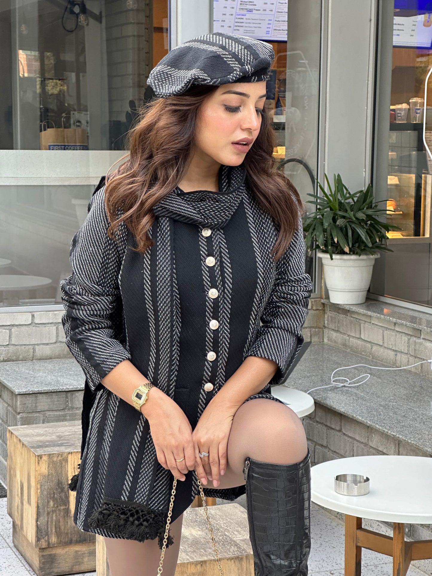 European Winter Coat With Muffler & Beret