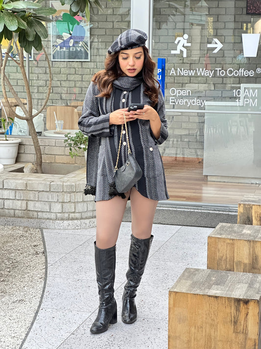 European Winter Coat With Muffler & Beret