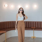 Wide Leg Belt Attached High Waist Pants