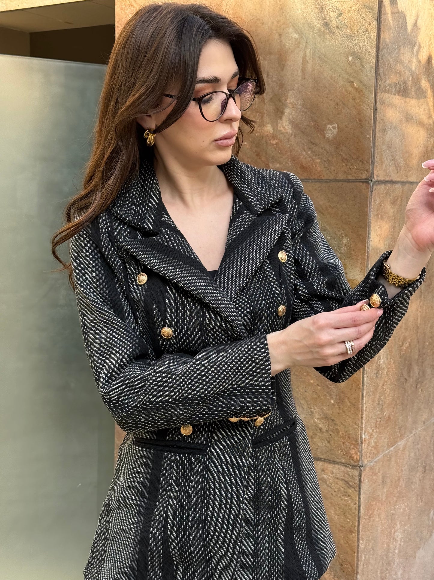 Tweed Long Sleeve Double Breasted Blazer