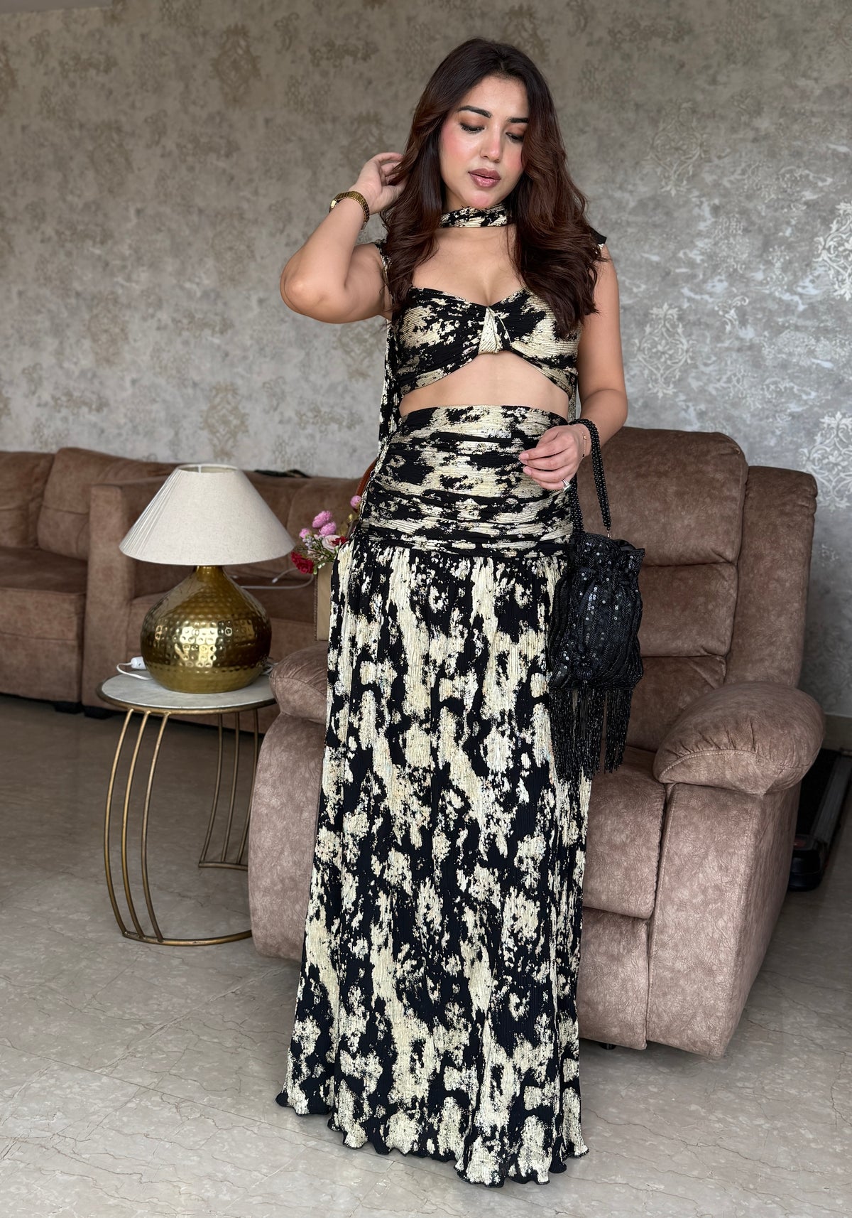 Golden Foil Skirt Set