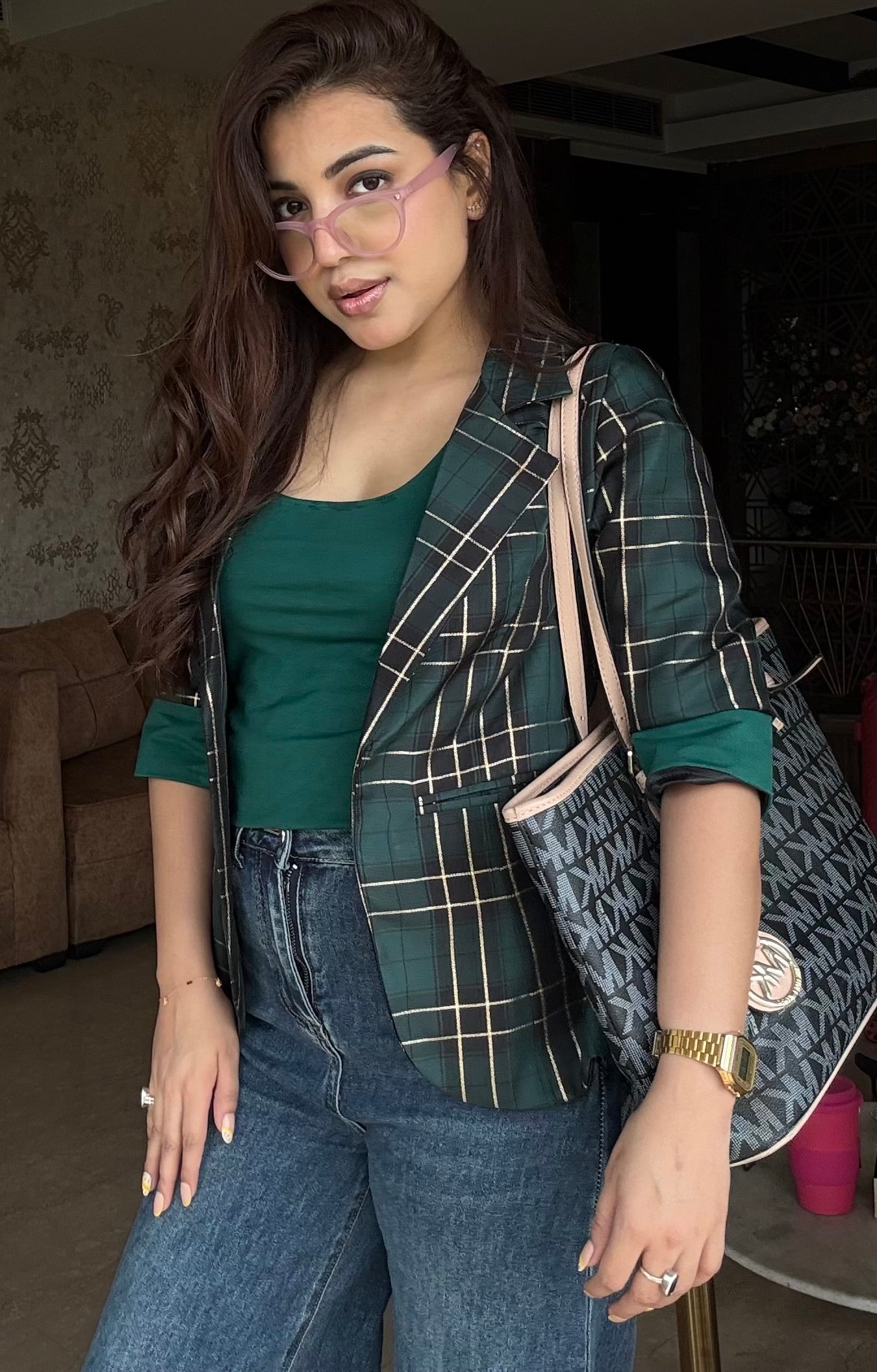 Plaid Blazer With Tank Vest