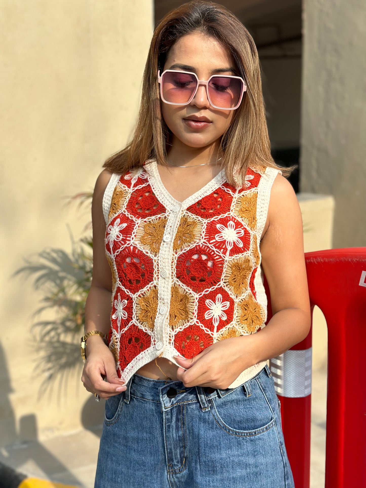 Mustard Crochet Vest