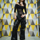 Rhinestone Bodysuit With Faux Leather Pants