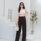 Wide Leg Belt Attached High Waist Pants