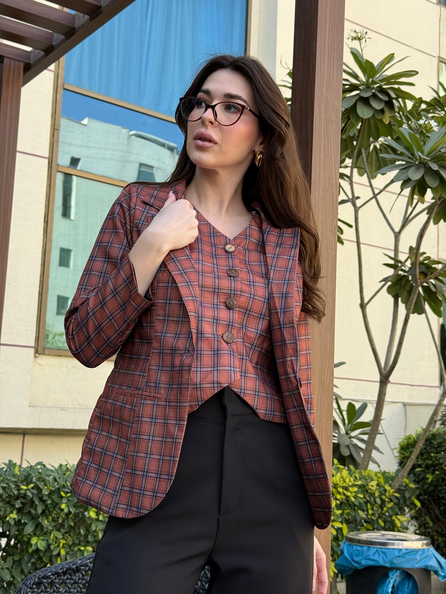 Checked Blazer With Waist Coat