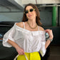 White Off-shoulder Shirt With Neon Yellow Pants