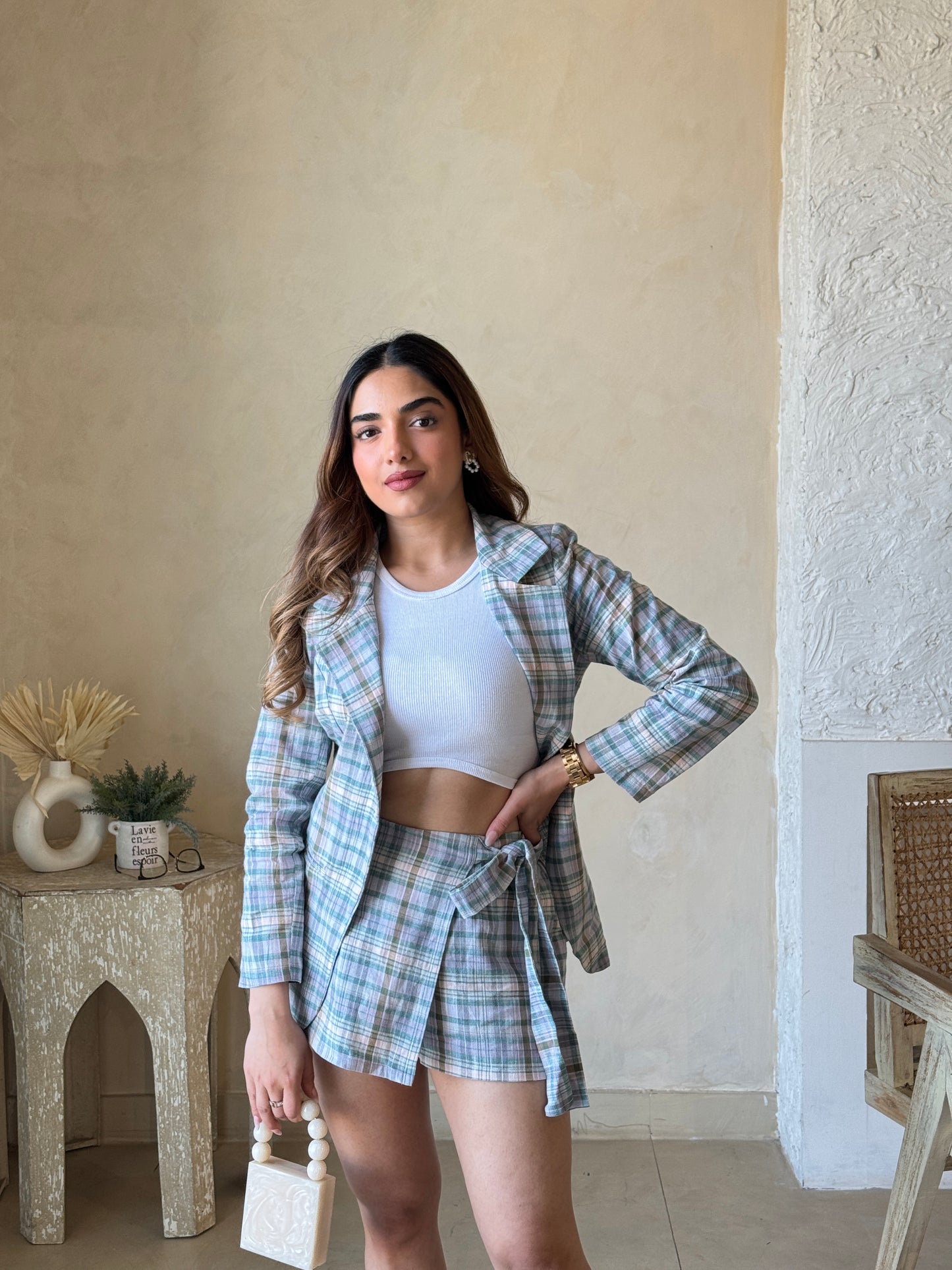 Pastel Cotton Blazer With Skorts
