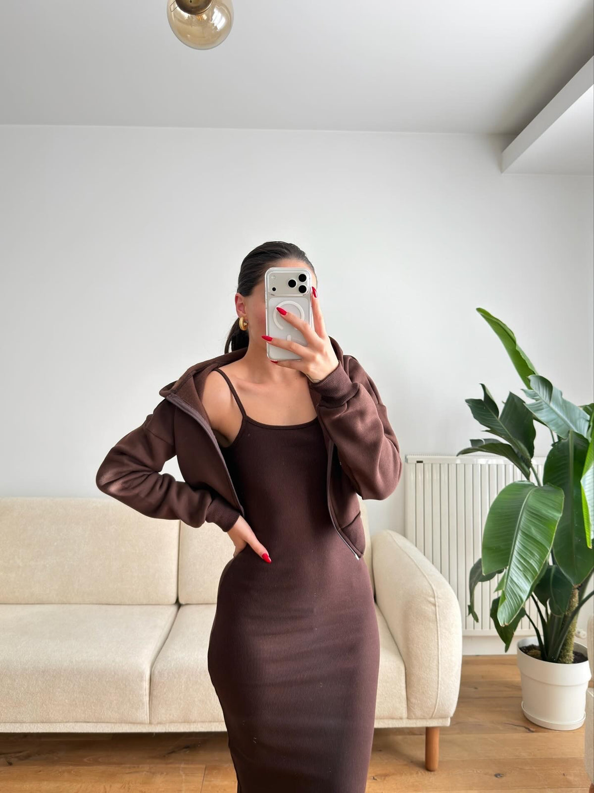 Fleece Long Dress With Crop Jacket