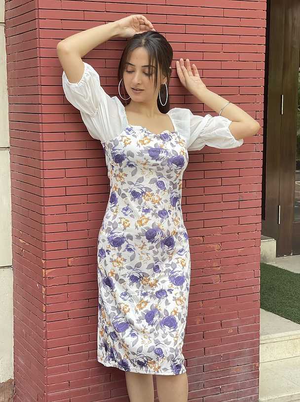 White Floral Square Neck Midi Dress