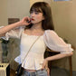 Smocked Cotton Chiffon Sleeve Top