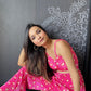 Printed Hearts Satin Plisse Co-ords