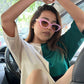 Rectangle Pink Frame Fashion Glasses