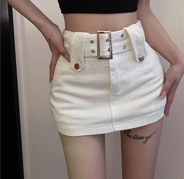 Denim Buckle Belt Y2K Divided Mini skirt