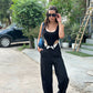 Black Folded Pants With Bodysuit