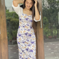 White Floral Square Neck Midi Dress