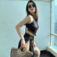 Combo Deal: Set Of Tassel Backless Top With High Slit Skirt