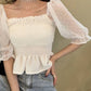 Smocked Cotton Chiffon Sleeve Top