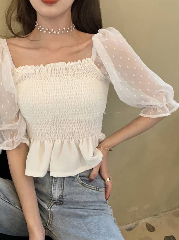 Smocked Cotton Chiffon Sleeve Top