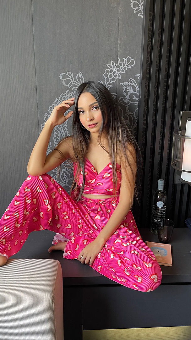 Printed Hearts Satin Plisse Co-ords
