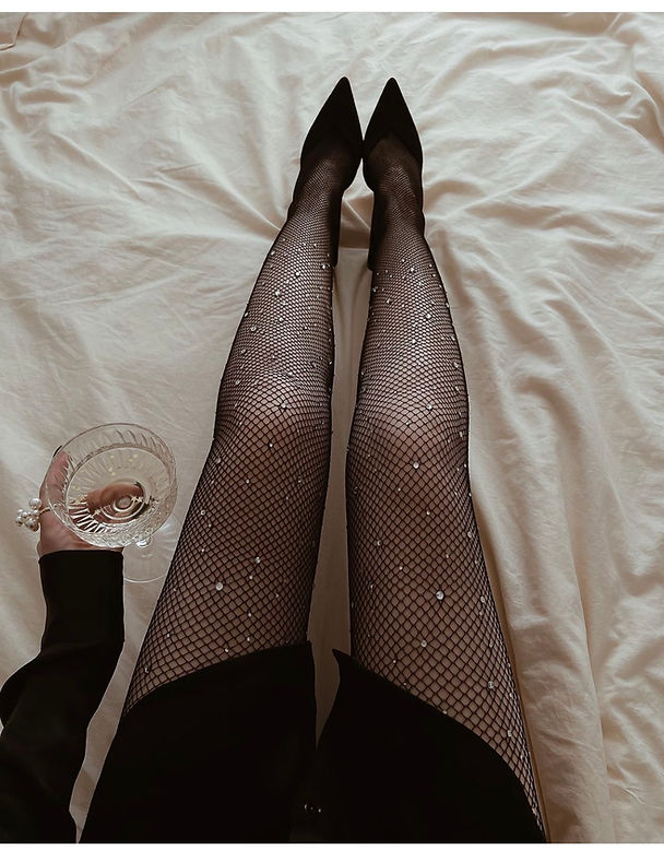 StyleAsh Rhinestone Decor Fishnet Stockings