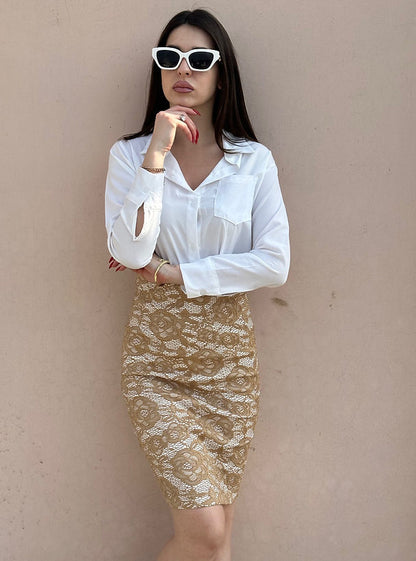 Combo Deal: White Shirt With Beige Corporate Skirt