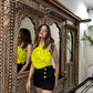 Combo Deal: Yellow Rose Halter Neck Top With Black Shorts