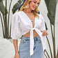 Puff Sleeve White Tie Front Crop Top