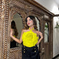 Combo Deal: Yellow Rose Halter Neck Top With Black Shorts