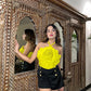 Combo Deal: Yellow Rose Halter Neck Top With Black Shorts
