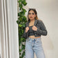 Printed Crop Blazer With Cami Backless Top