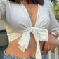 Puff Sleeve White Tie Front Crop Top