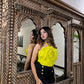 Combo Deal: Yellow Rose Halter Neck Top With Black Shorts