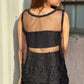 Mesh Embroidered Tunic Top With Skirt