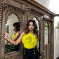 Combo Deal: Yellow Rose Halter Neck Top With Black Shorts