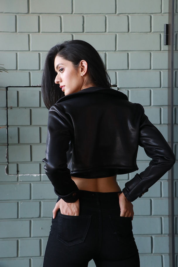 Faux Leather Black Crop Biker Jacket