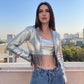 StyleAsh Silver Metallic Jacket With Crop Top