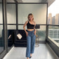 High Waist Double Button Denim Jeans