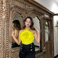 Combo Deal: Yellow Rose Halter Neck Top With Black Shorts