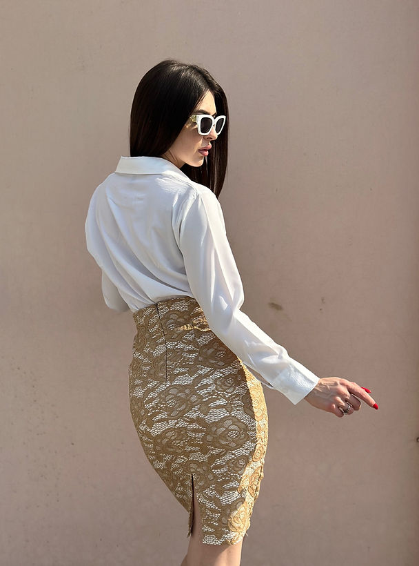 Combo Deal: White Shirt With Beige Corporate Skirt