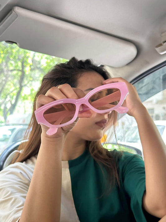 Rectangle Pink Frame Fashion Glasses