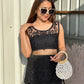Mesh Embroidered Tunic Top With Skirt