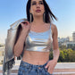 StyleAsh Silver Metallic Jacket With Crop Top