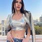 StyleAsh Silver Metallic Jacket With Crop Top